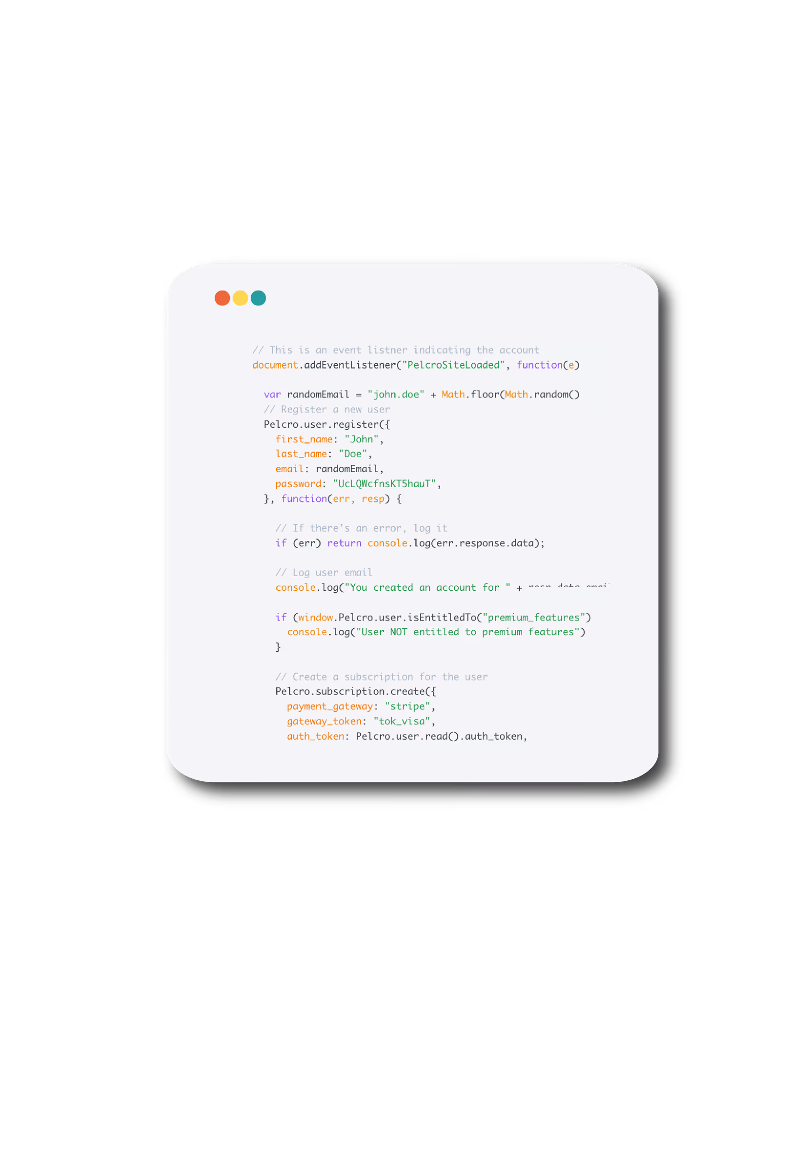 Developer code editor showing access-control setup for subscriber dashboard
