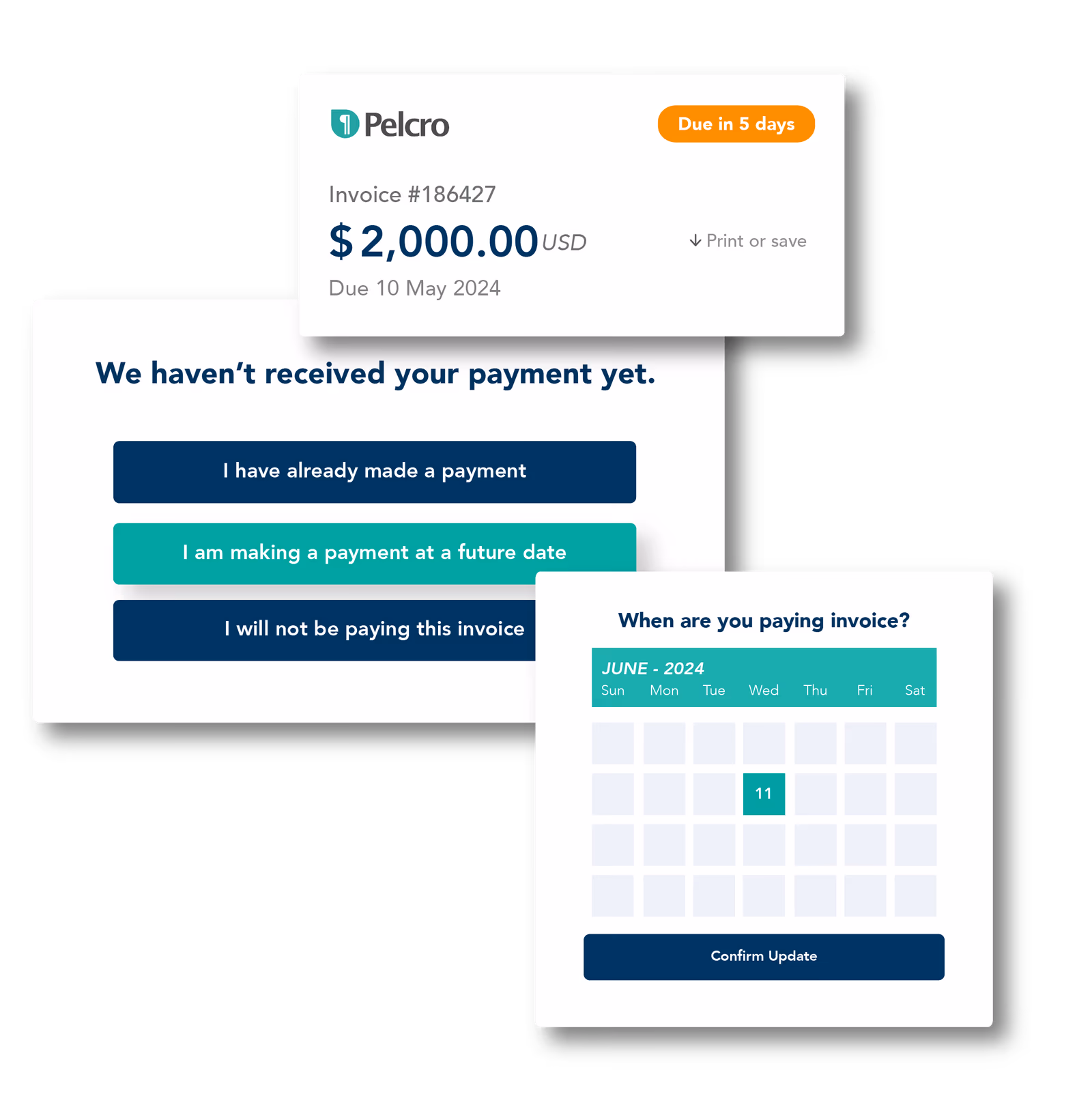 Let clients tell you when they will pay an invoice with pelcro confrimations with pelcros billing solution